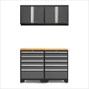 PRO Grey 5-Piece Garage Cabinet Set with Bamboo Top
