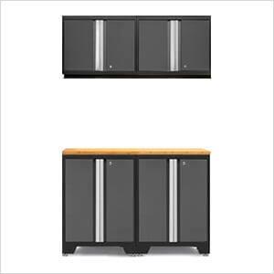 PRO Grey 5-Piece Work Station with Bamboo Top