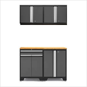 PRO Grey 5-Piece Workbench Setup with Bamboo Top