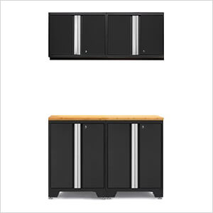 PRO Black 5-Piece Work Station with Bamboo Top