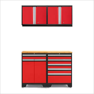 PRO Red 5-Piece Workbench Set with Bamboo Top