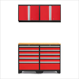 PRO Red 5-Piece Garage Cabinet Set with Bamboo Top
