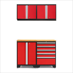 PRO Red 5-Piece Work Station with Bamboo Top