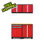 NewAge Garage Cabinets PRO Red 5-Piece Workbench Setup with Bamboo Top