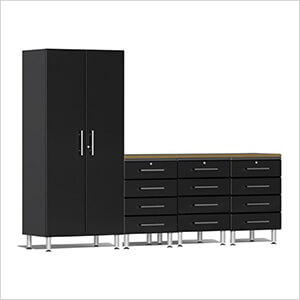 5-Piece Garage Cabinet Kit with Bamboo Worktop in Midnight Black Metallic