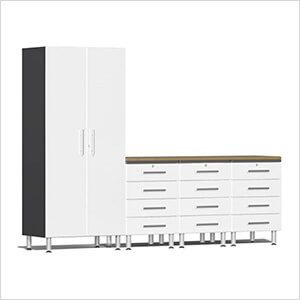 5-Piece Garage Cabinet Kit with Bamboo Worktop in Starfire White Metallic