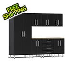 Ulti-MATE Garage Cabinets 8-Piece Garage Cabinet Kit with Bamboo Worktop in Midnight Black Metallic