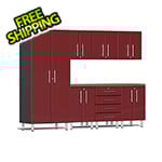 Ulti-MATE Garage Cabinets 8-Piece Garage Cabinet Kit with Bamboo Worktop in Ruby Red Metallic