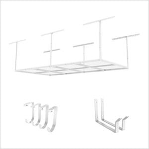 4' x 8' Overhead Storage Rack with Hooks (White)