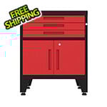 Armadillo Tough Red 3-Drawer 2-Door Cabinet Base Cabinet with Rubber Work Mat