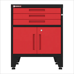 Red 3-Drawer 2-Door Cabinet Base Cabinet with Rubber Work Mat