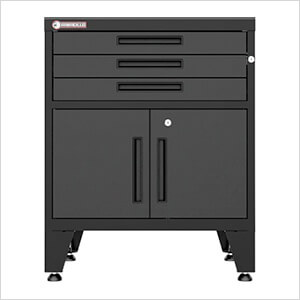 Black 3-Drawer 2-Door Cabinet Base Cabinet with Rubber Work Mat