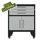 Armadillo Tough Grey 3-Drawer 2-Door Cabinet Base Cabinet with Rubber Work Mat