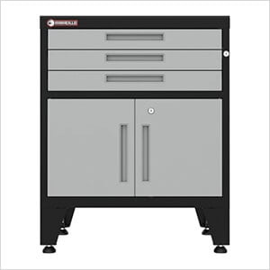 Grey 3-Drawer 2-Door Cabinet Base Cabinet with Rubber Work Mat