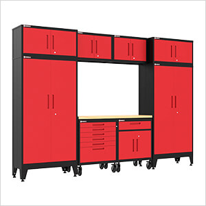 Red 9-Piece Garage Cabinet Set with Levelers and Casters