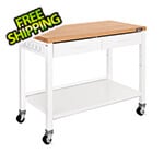 Seville Classics UltraHD 2-Drawer Mobile Workcenter Island with Solid Wood Top (White)