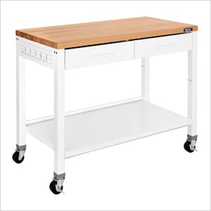 UltraHD 2-Drawer Mobile Workcenter Island with Solid Wood Top (White)
