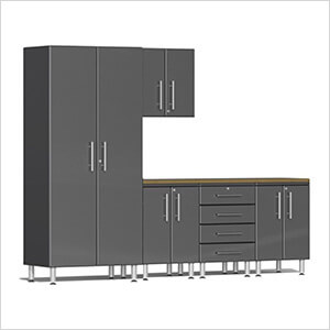 6-Piece Garage Cabinet Kit with Bamboo Worktop in Graphite Grey Metallic