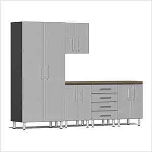 6-Piece Garage Cabinet Kit with Bamboo Worktop in Stardust Silver Metallic