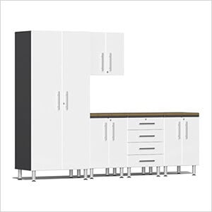 6-Piece Garage Cabinet Kit with Bamboo Worktop in Starfire White Metallic