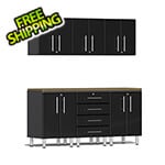 Ulti-MATE Garage Cabinets 7-Piece Garage Cabinet Kit with Bamboo Worktop in Midnight Black Metallic
