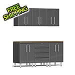 Ulti-MATE Garage Cabinets 7-Piece Garage Cabinet Kit with Bamboo Worktop in Graphite Grey Metallic
