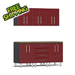 Ulti-MATE Garage Cabinets 7-Piece Garage Cabinet Kit with Bamboo Worktop in Ruby Red Metallic