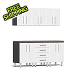 Ulti-MATE Garage Cabinets 7-Piece Garage Cabinet Kit with Bamboo Worktop in Starfire White Metallic