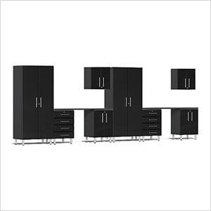 10-Piece Garage Cabinet Kit with Channeled Worktops in Midnight Black Metallic