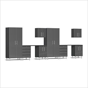 10-Piece Garage Cabinet Kit with Channeled Worktops in Graphite Grey Metallic