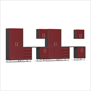 10-Piece Garage Cabinet Kit with Channeled Worktops in Ruby Red Metallic