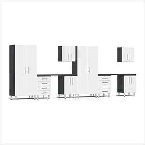 10-Piece Garage Cabinet Kit with Channeled Worktops in Starfire White Metallic