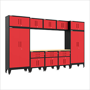 Red 11-Piece Garage Cabinet Set with Levelers