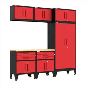 Red 7-Piece Garage Cabinet Set with Levelers