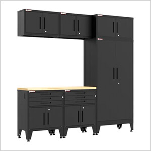Black 7-Piece Garage Cabinet Set with Levelers