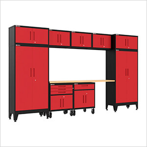 Red 10-Piece Garage Cabinet Set with Levelers and Casters