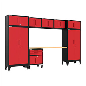 Red 9-Piece Garage Cabinet Set with Levelers and Casters