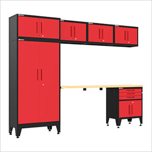 Red 7-Piece Garage Cabinet Set with Levelers and Casters