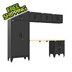 Armadillo Tough Black 7-Piece Garage Cabinet Set with Levelers and Casters