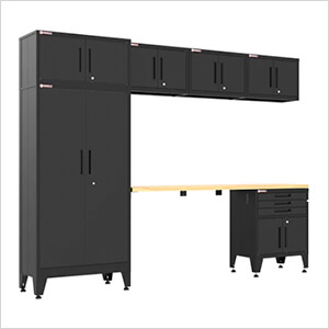 Black 7-Piece Garage Cabinet Set with Levelers and Casters