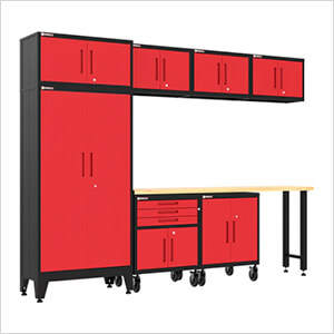Red 8-Piece Garage Cabinet Set with Levelers and Casters