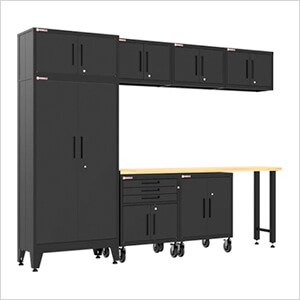 Black 8-Piece Garage Cabinet Set with Levelers and Casters
