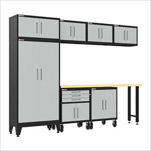 Grey 8-Piece Garage Cabinet Set with Levelers and Casters