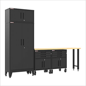 Black 5-Piece Garage Cabinet Set with Levelers and Casters