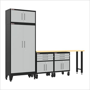Grey 5-Piece Garage Cabinet Set with Levelers and Casters