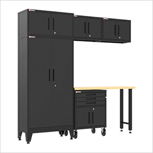 Black 6-Piece Garage Cabinet Set with Levelers and Casters