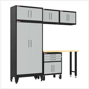 Grey 6-Piece Garage Cabinet Set with Levelers and Casters
