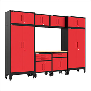 Red 9-Piece Garage Cabinet Set with Levelers and Casters