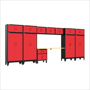 Red 13-Piece Garage Cabinet Set with Levelers and Casters