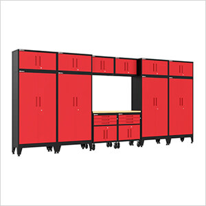 Red 13-Piece Garage Cabinet Set with Levelers and Casters